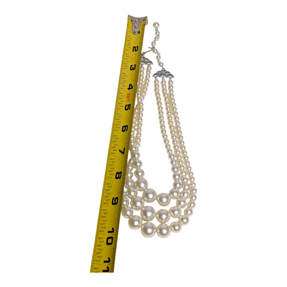 3 Layer Triple Strand Faux Pearl 20in Necklace Wedding Bridal Jewelry Vtg - Picture 5 of 6